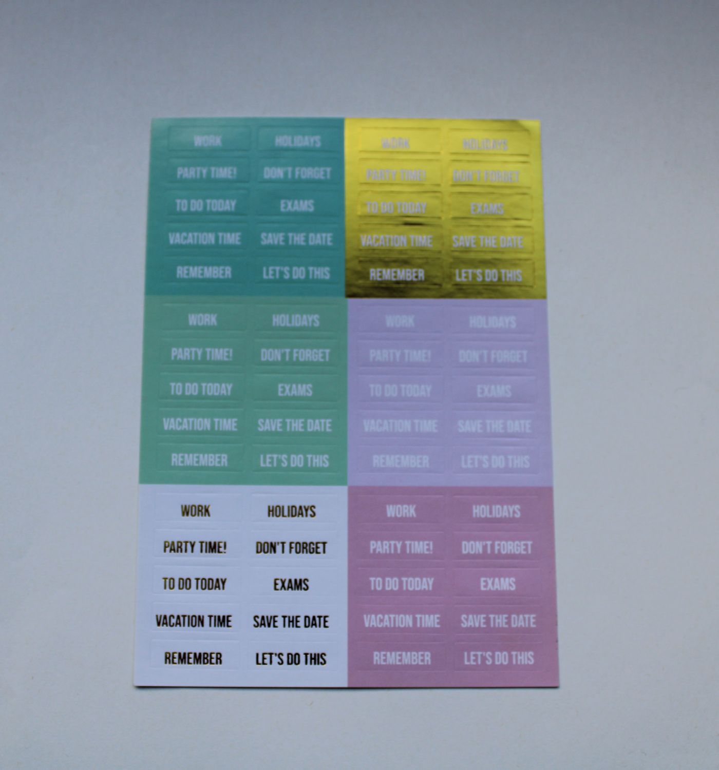 Sheet met rechthoekige planningstickers