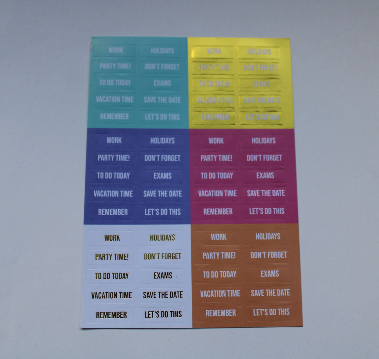 Sheet met rechthoekige planningstickers