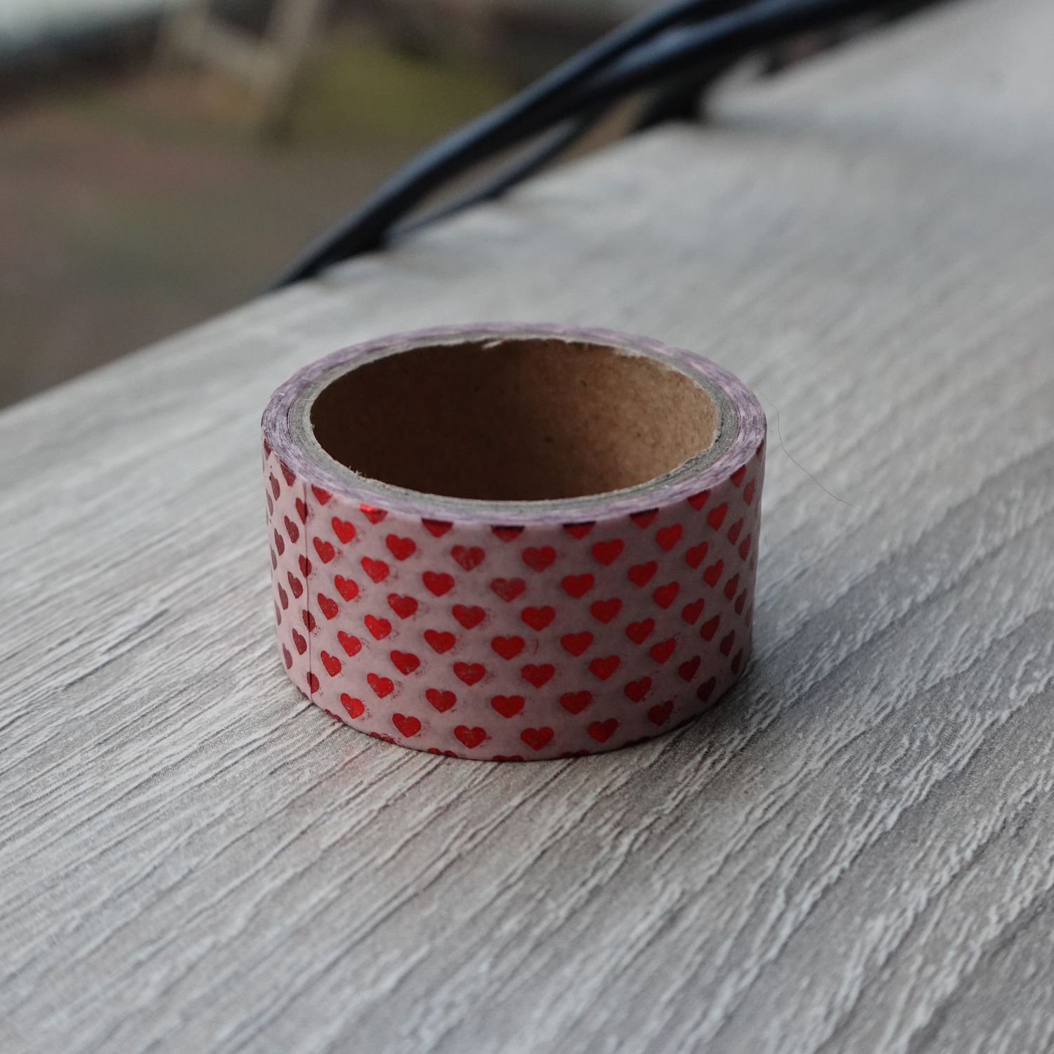 Roze washi tape met rode hartjes