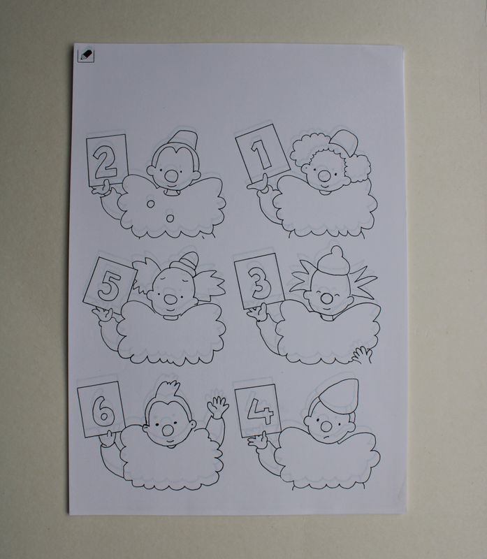 Kleurprent clown getallen (22x)