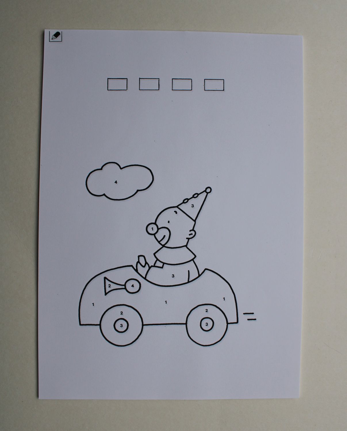 Kleurprenten clown in auto (24x)