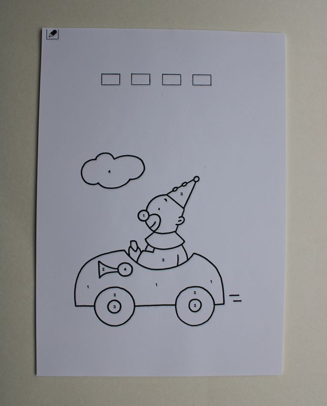 Kleurprenten clown in auto (24x)