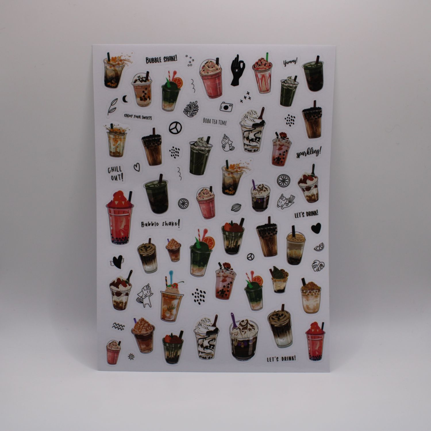 Sheet met bubble tea stickers