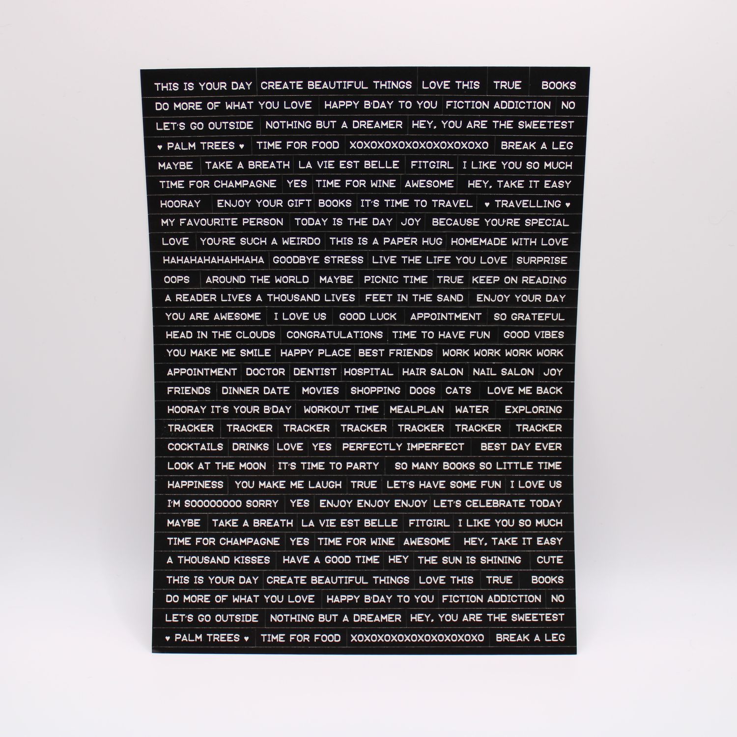 Sheet met tekst stickers