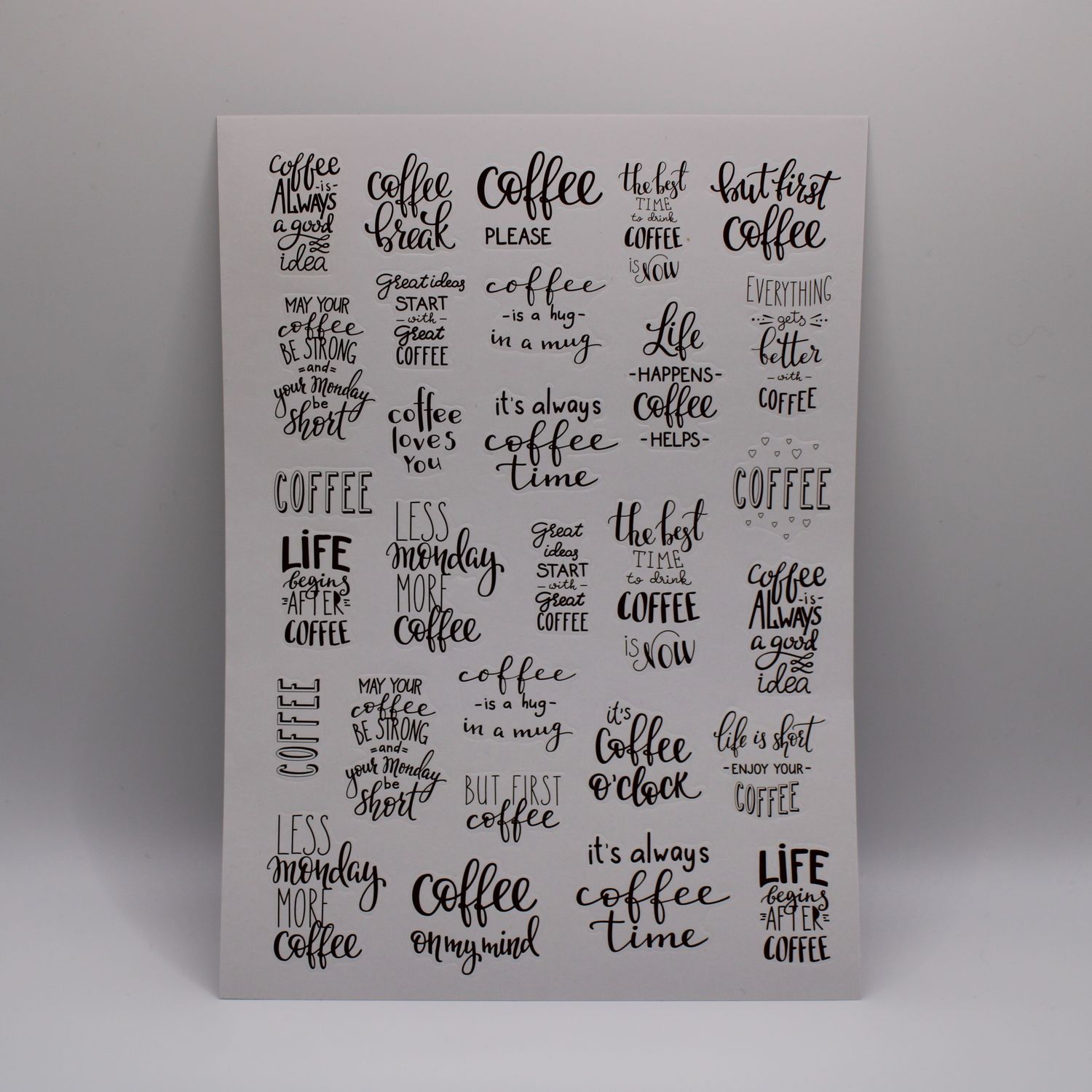 Sheet met koffie stickers