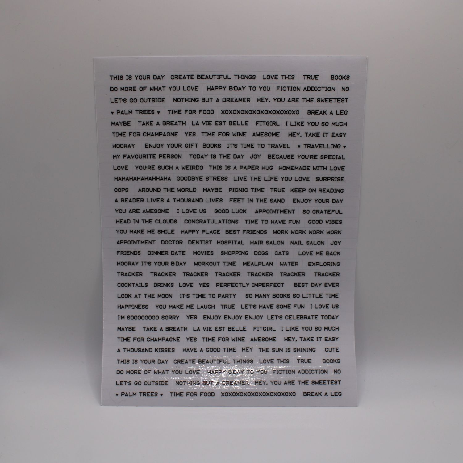 Sheet met tekst stickers