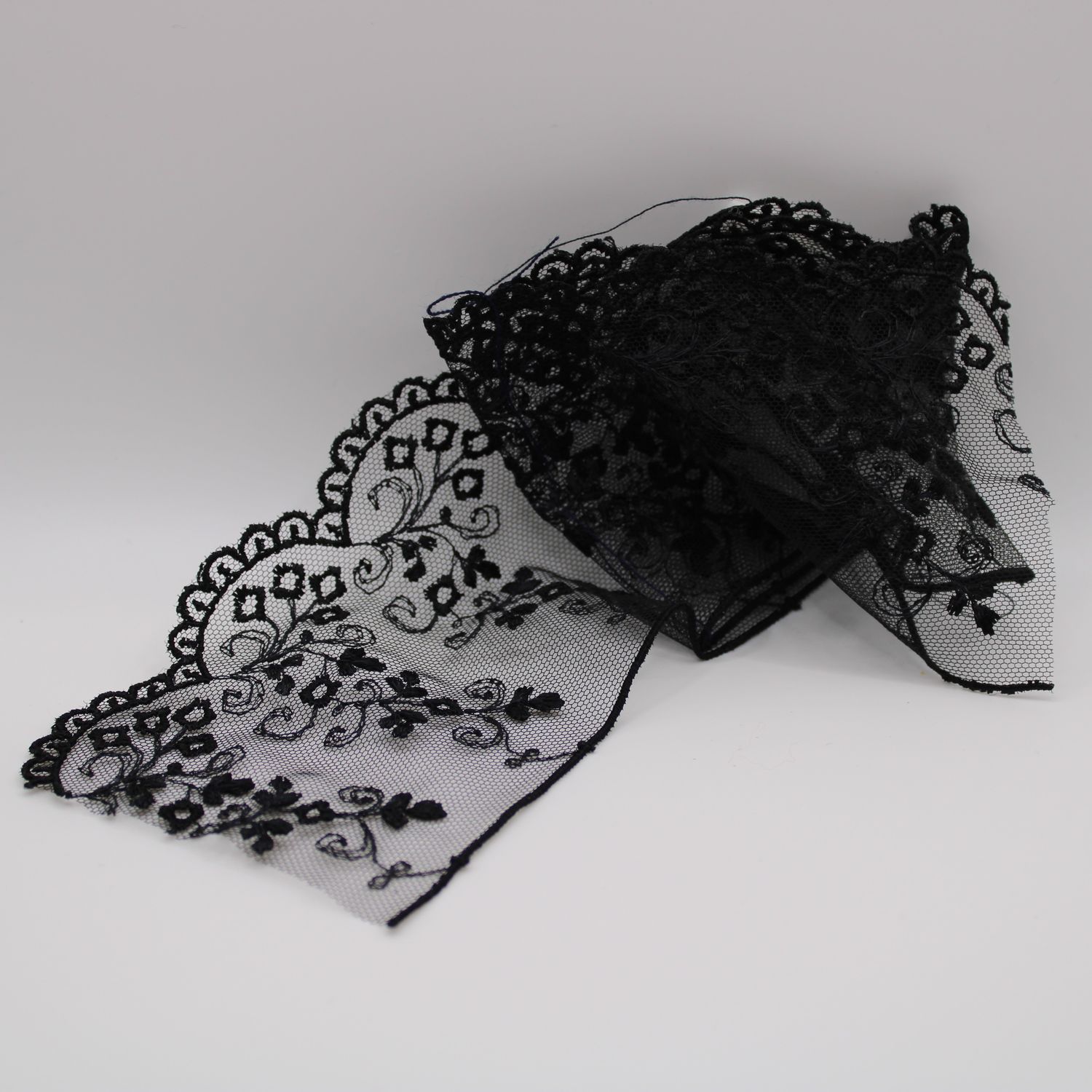 Zwart lint met kant - 45 cm