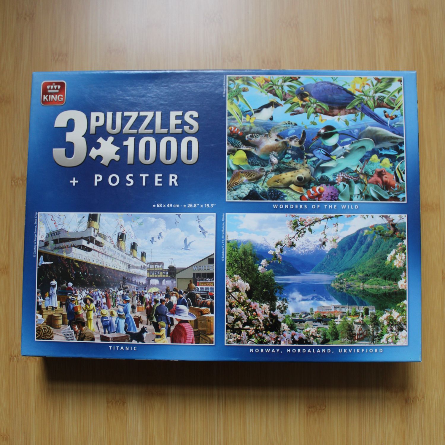 Puzzel 3 x 1000 stukjes - Titanic + Wonders of the wild + Norway