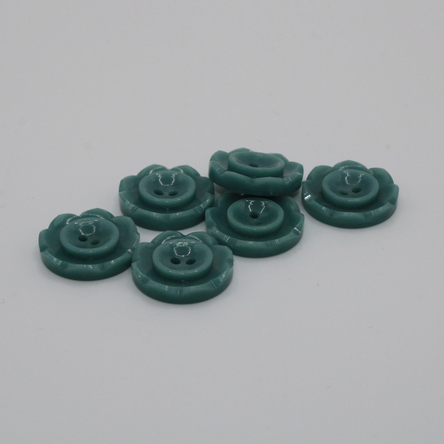 Set van 6 groenblauwe knopen met bloemen