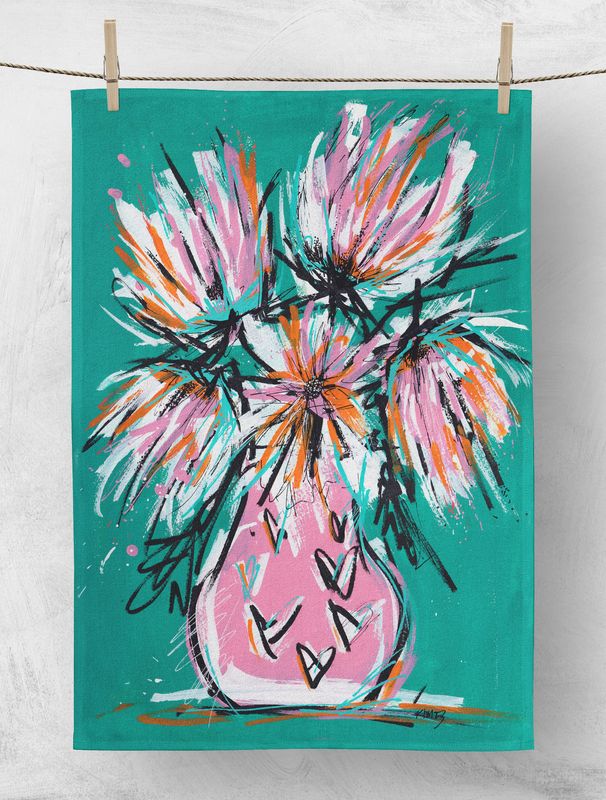 ScuzziMia Art - Pink Vase Designer Tea Towel