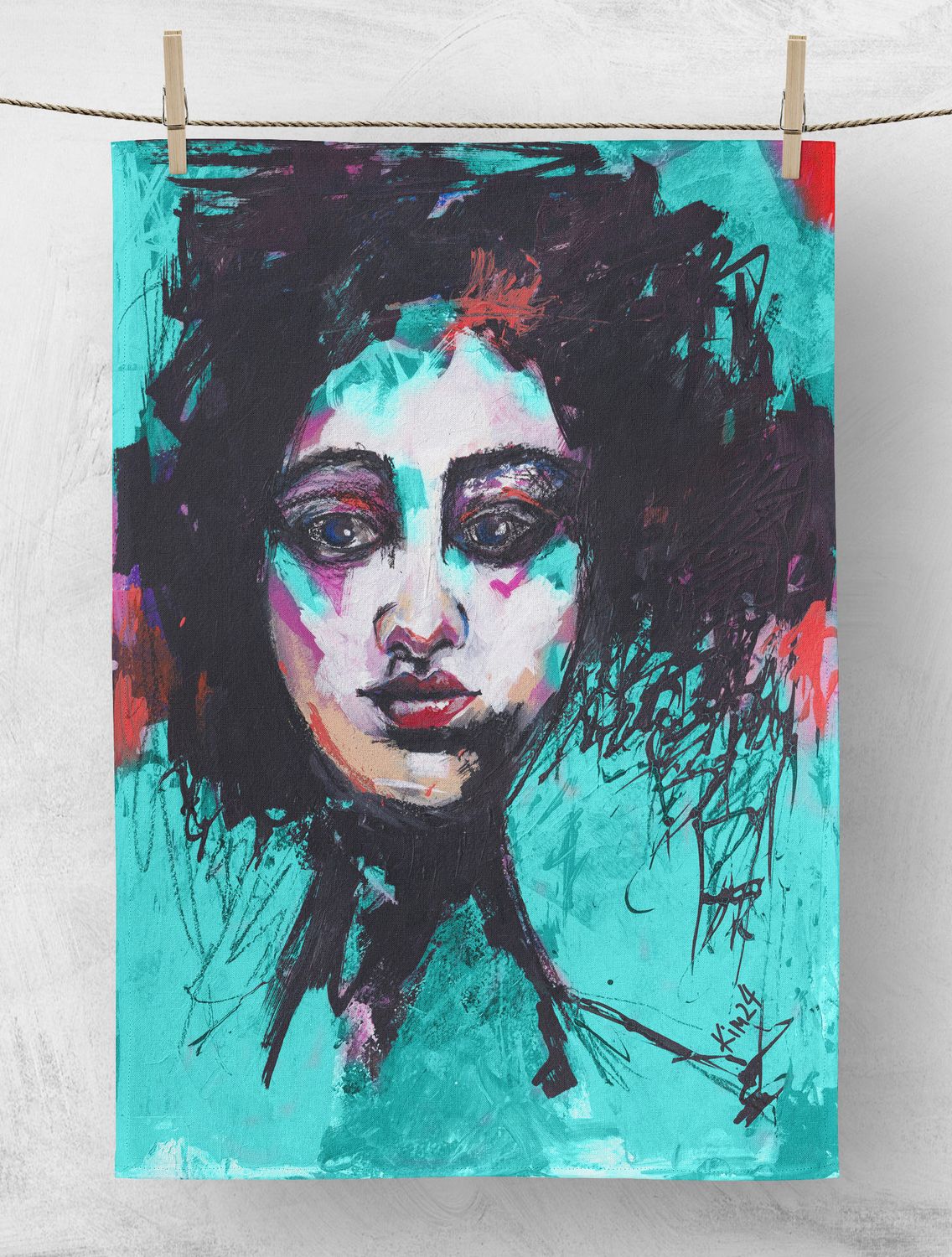 ScuzziMia Art - Aqua Lady Designer Tea Towel