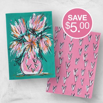 BUNDLE - Pink Hearts Tea Towels