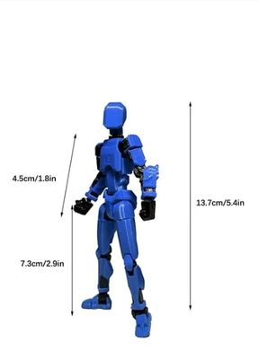 CERO T13 Action Figures Fidget Dummy 13 Robot Anime Figures Multi Joints Movable Cool Gadget 3D Printed (Black and Blue PLA)