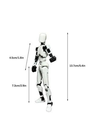 CERO T13 Action Figures Fidget Dummy 13 Robot Anime Figures Multi Joints Movable Cool Gadget 3D Printed (Black and White PLA)