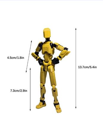 CERO T13 Action Figures Fidget Dummy 13 Robot Anime Figures Multi Joints Movable Cool Gadget 3D Printed (Black and Yellow PLA)