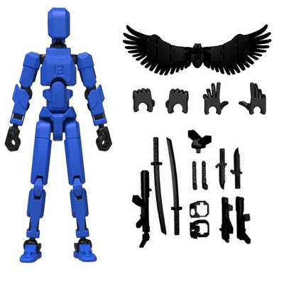 CERO T13 Action Figures Fidget Dummy 13 Robot Anime Figures Multi Joints Movable Cool Gadget 3D Printed (Black and Blue PLA)