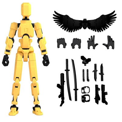 CERO T13 Action Figures Fidget Dummy 13 Robot Anime Figures Multi Joints Movable Cool Gadget 3D Printed (Black and Yellow PLA)