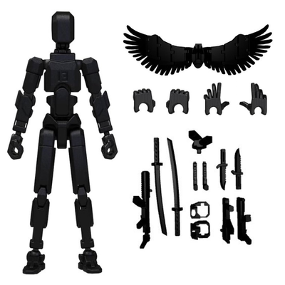 CERO T13 Action Figures Fidget Dummy 13 Robot Anime Figures Multi Joints Movable Cool Gadget 3D Printed (Black and Black PLA)