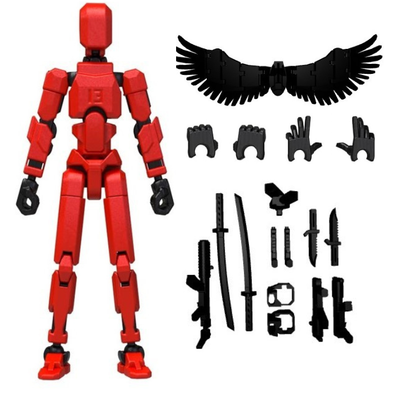 CERO T13 Action Figures Fidget Dummy 13 Robot Anime Figures Multi Joints Movable Cool Gadget 3D Printed (Black and Red PLA)