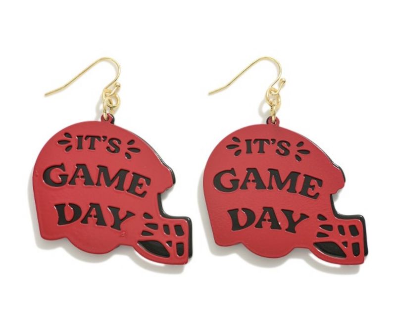 &quot;It&#39;s Game Day&quot; Layered Metal Helmet Drop Earrings