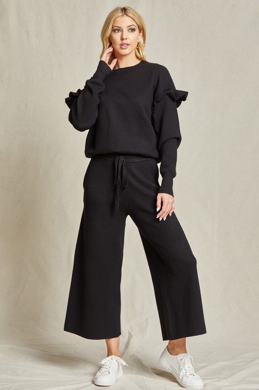 Solid Sweater Set, Colour: Black, Size: S