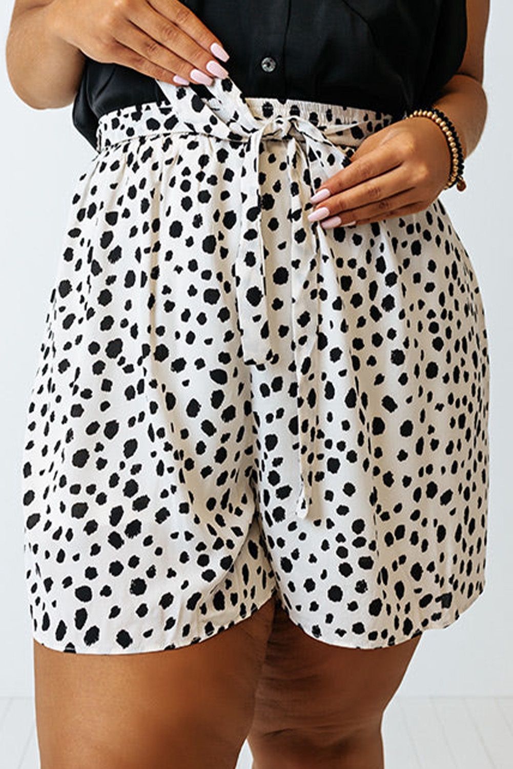 White Dalmation High Waist Shorts, Size: 1X