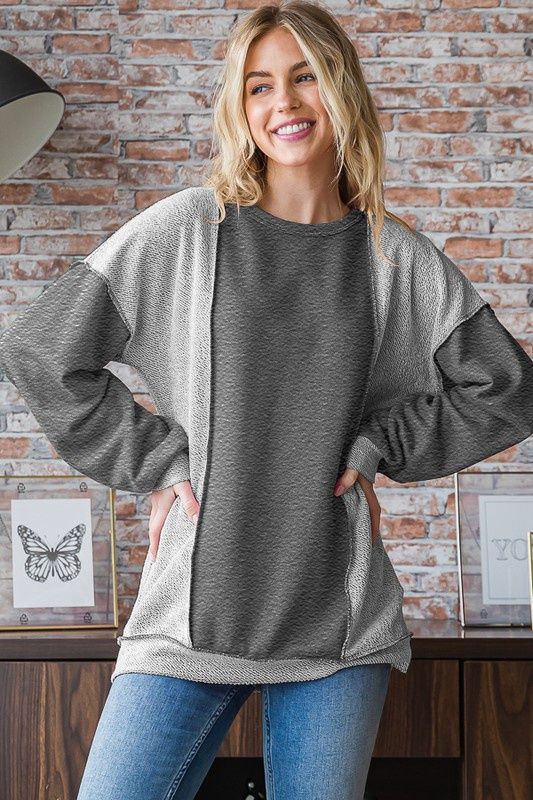 Solid Reverse Long Sleeve, Colour: Black, Size: S