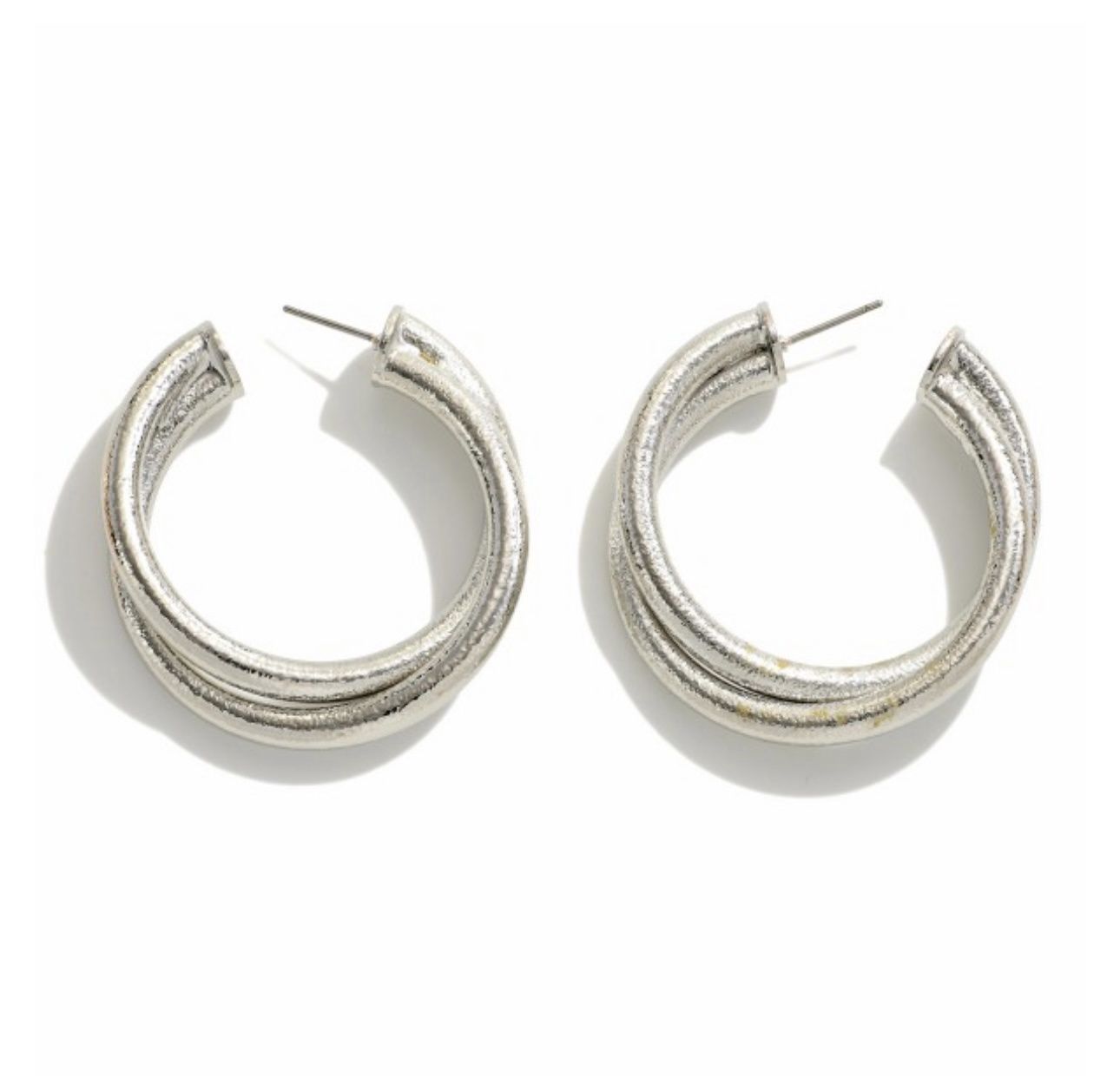 Silver Metal Twist Hoop Earring