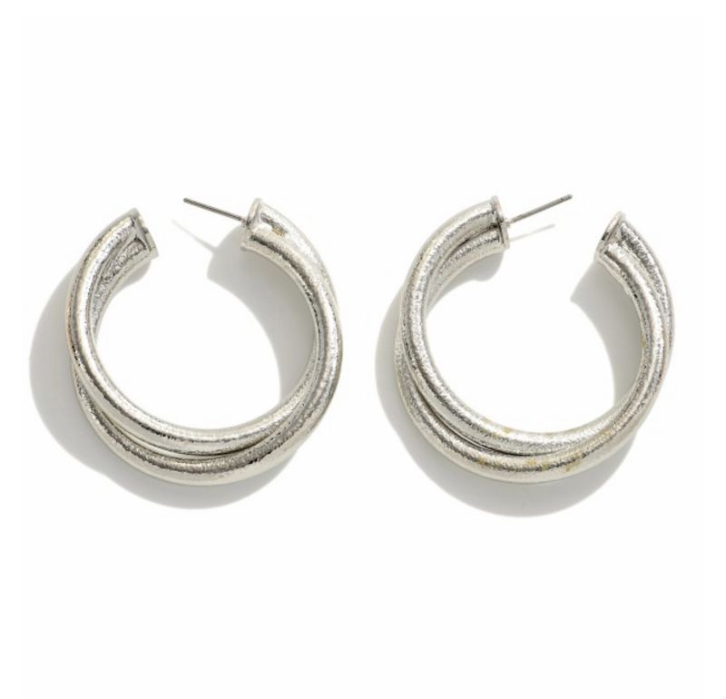 Silver Metal Twist Hoop Earring