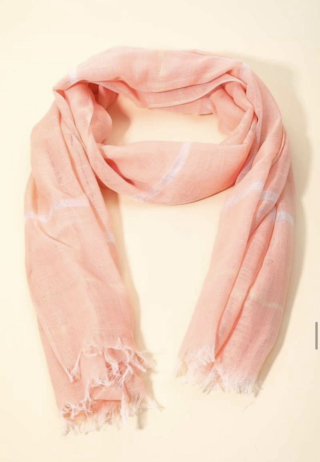 Blush &amp; Sliver Stripe Frayed Scarf