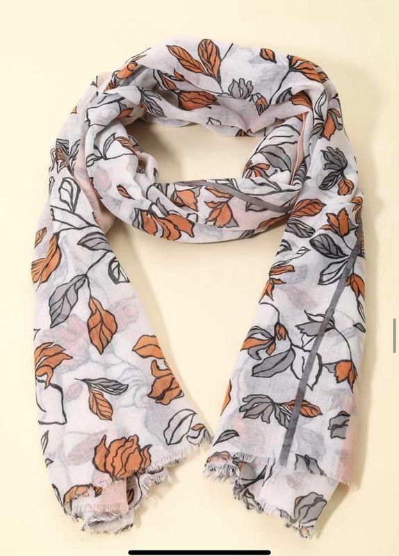 Sky Blue &amp; Pink Floral Oblong Frayed Scarf