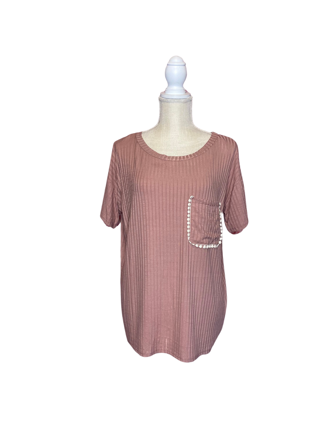 Dusty Rose Loose Fit Pocket Top, Size: S
