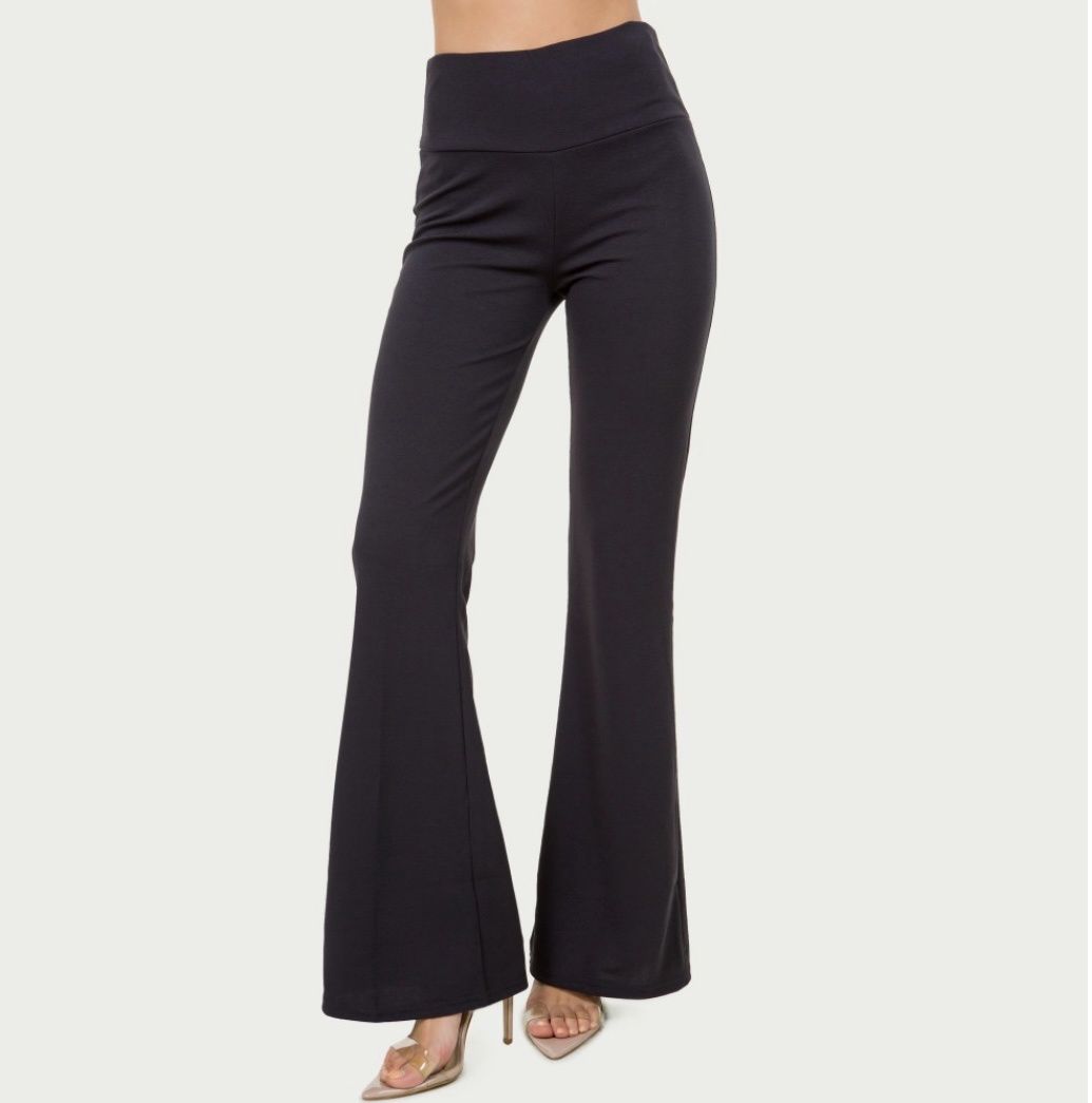 Wide Waist Band Knit Crepe Flare Pants