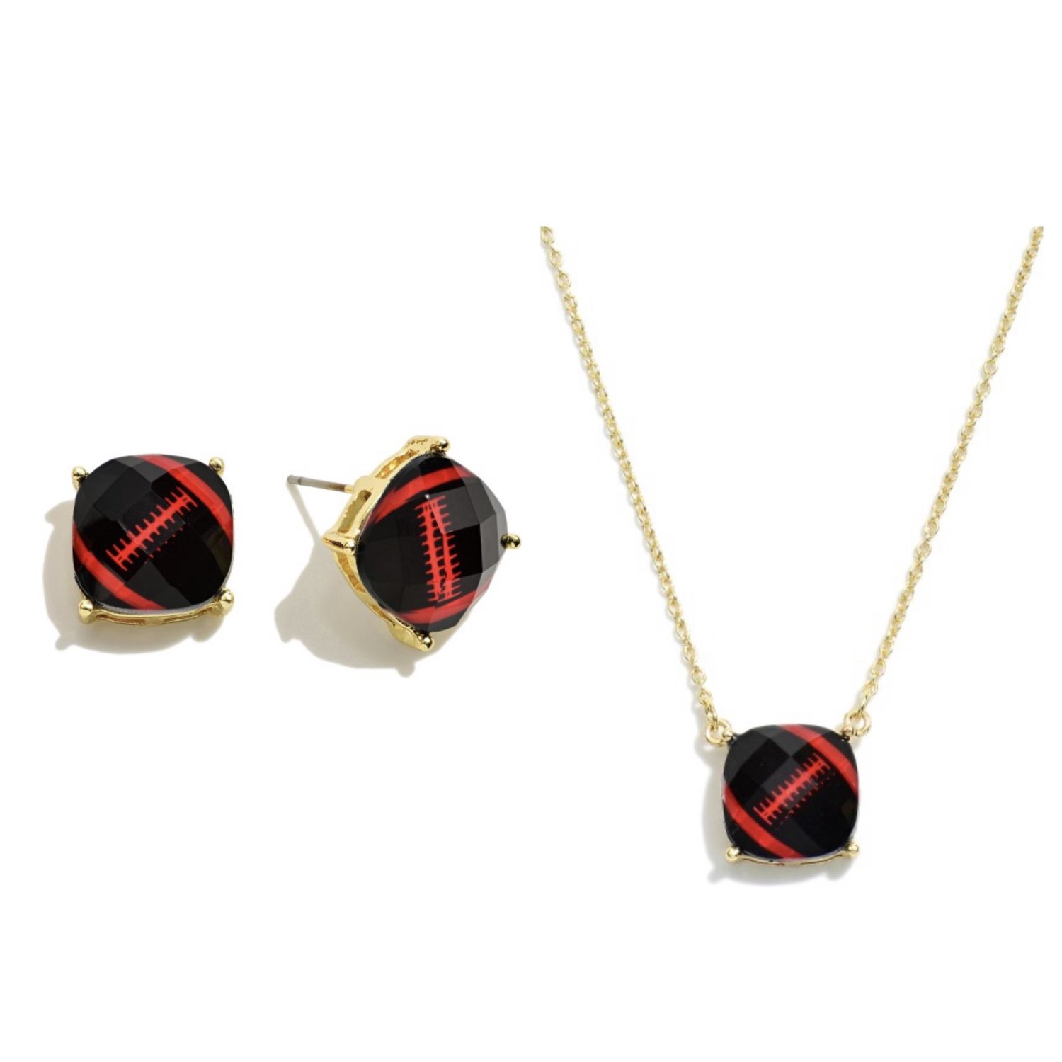 Crystal Football Necklace &amp; Earring Set, Colour: Black