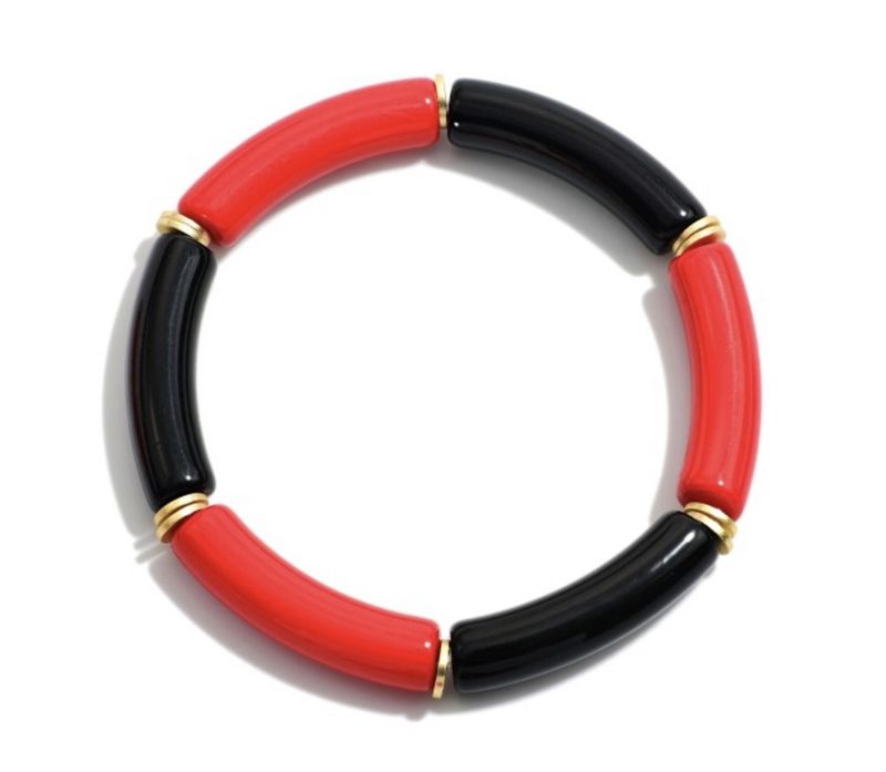 Tube Bead Stretch Bracelet w/Gold Tone Accents