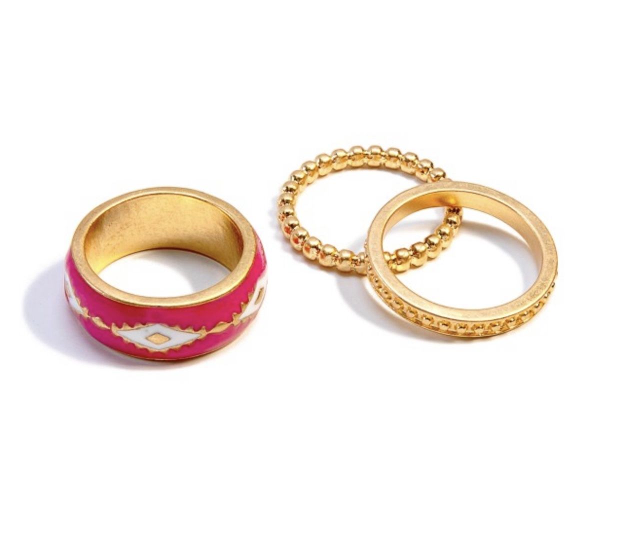 Western Design Rings (set of 3), Colour: Gold/Fuchsia