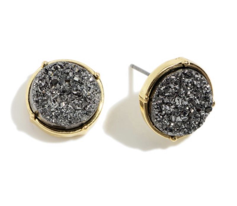 Round Druzy Stud Earrings