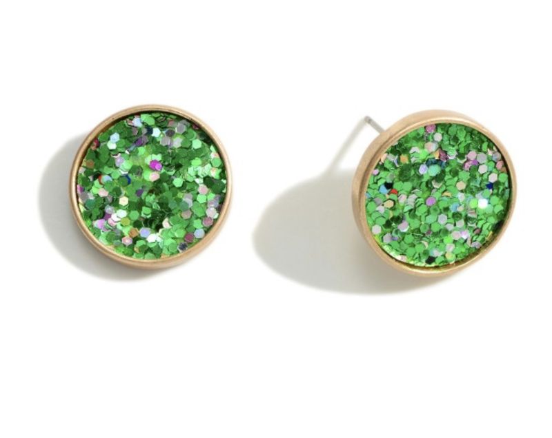 Glitter Stud Earrings, Colour: Green