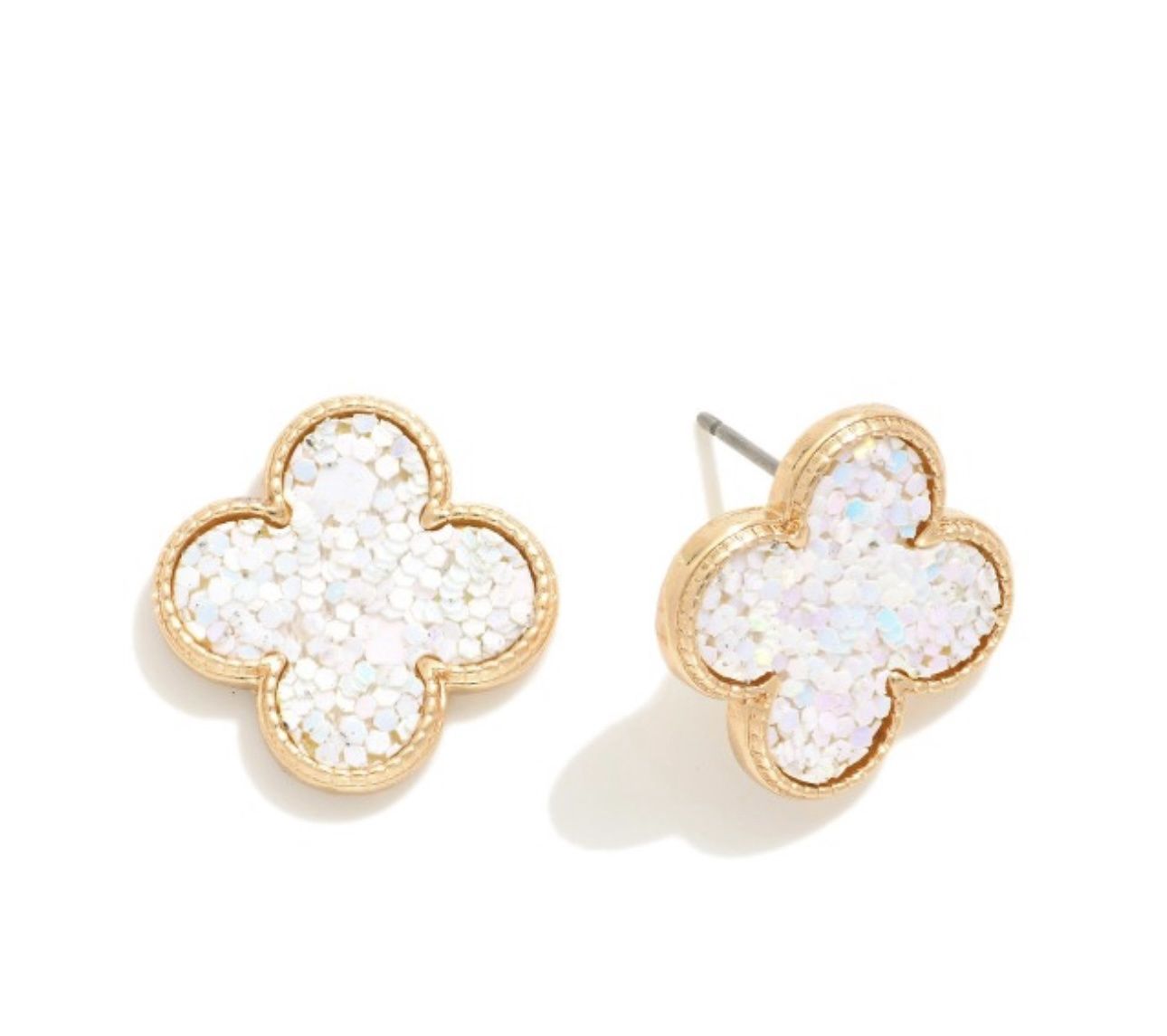 Glitter Clover Earrings, Colour: White