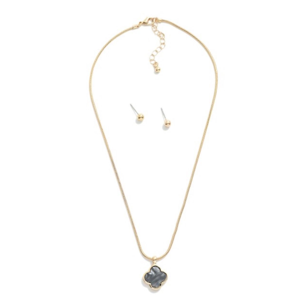 Pearlescent Clover Pendant Necklace, Colour: Black