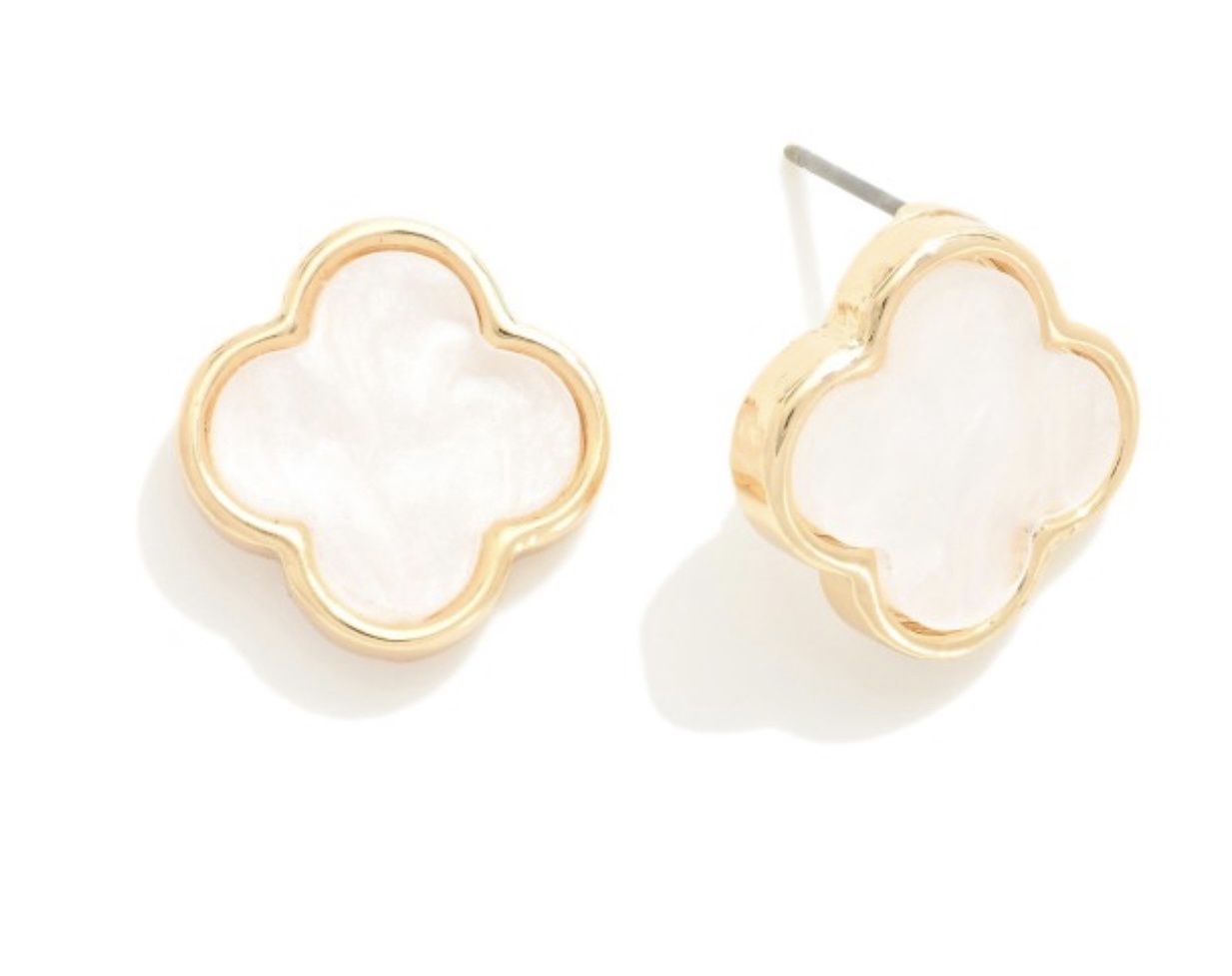 Pearlescent Clover Post Earrings, Colour: Gold/White