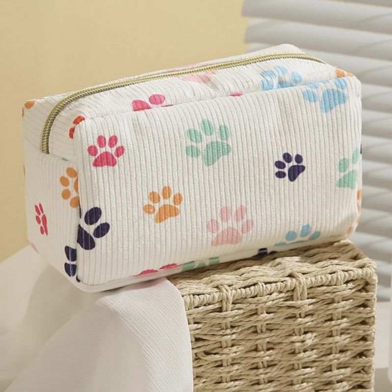 Paw Print Corduroy Makeup Pouch