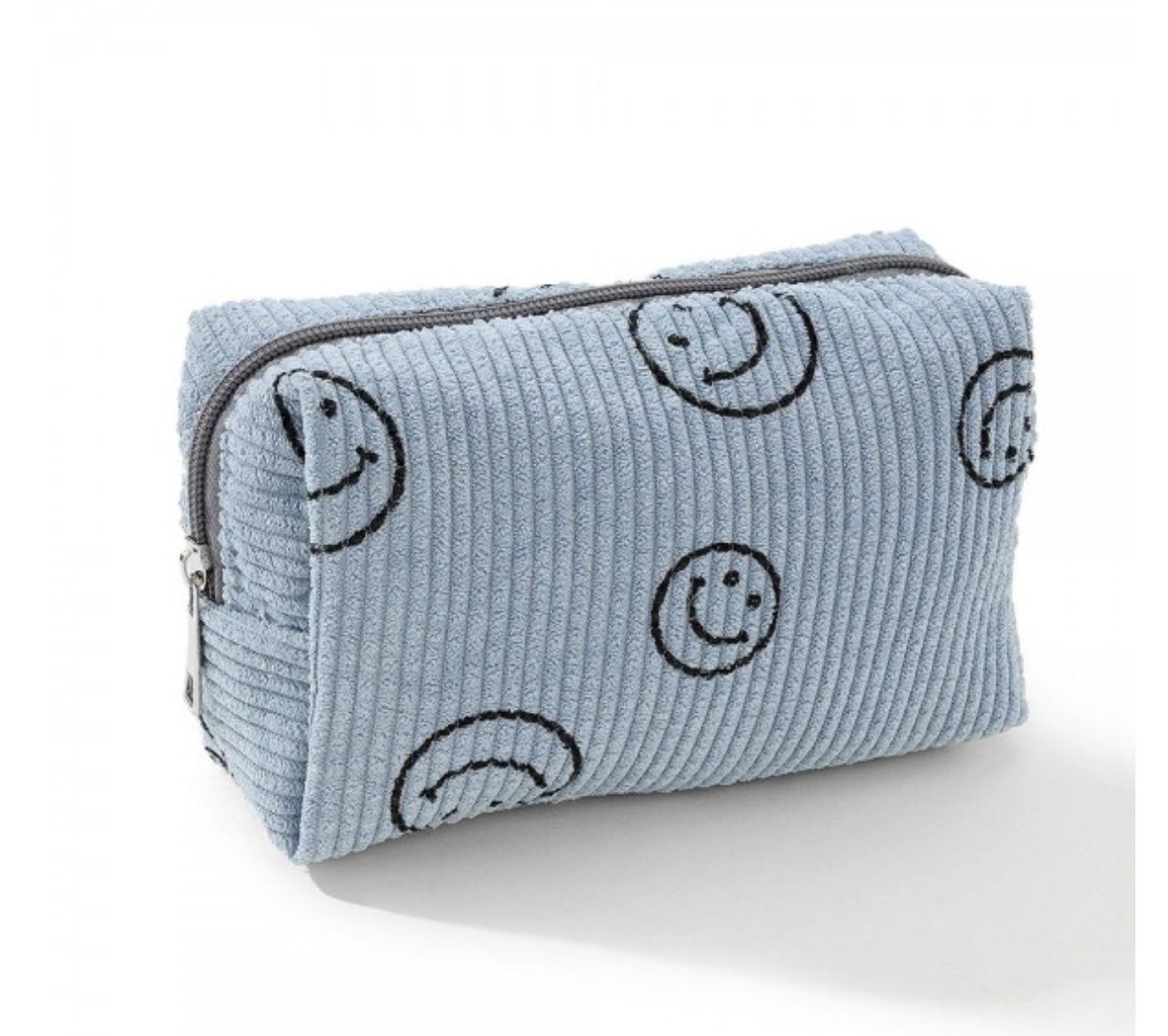 Happy Face Corduroy Makeup Pouch, Colour: Blue