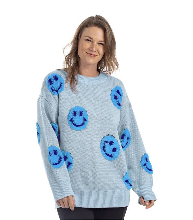 Happy Face Sweater, Colour: Blue, Size: M