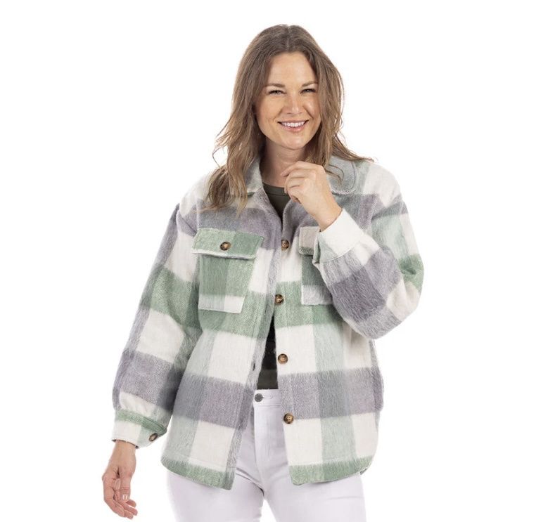 Green/Grey Plaid Shacket, Size: XL