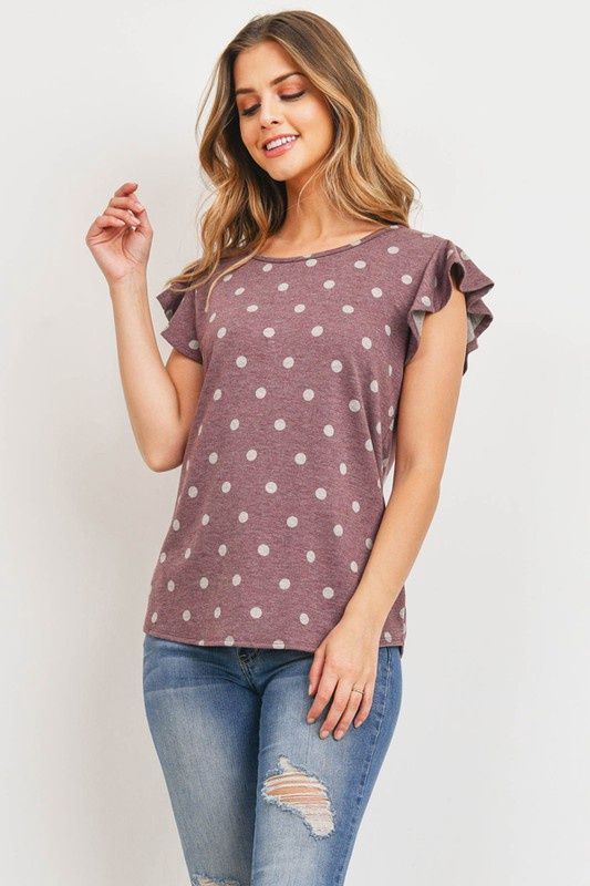 Polka Dot Ruffled Sleeve Top