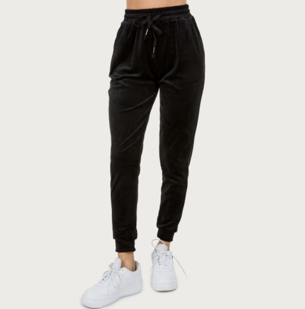 Velour Joggers, Colour: Black, Size: 2X/3X