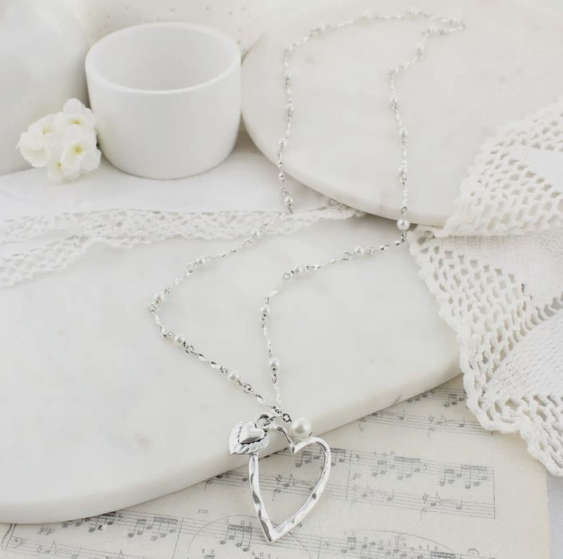 Silver Heart &amp; Pearl Necklace