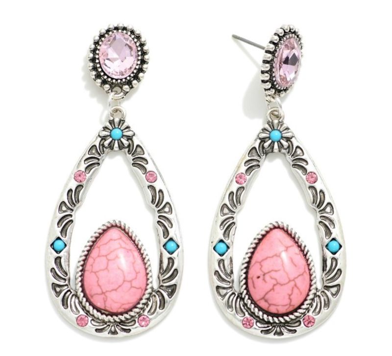 Pink Western Teardrop Earrings