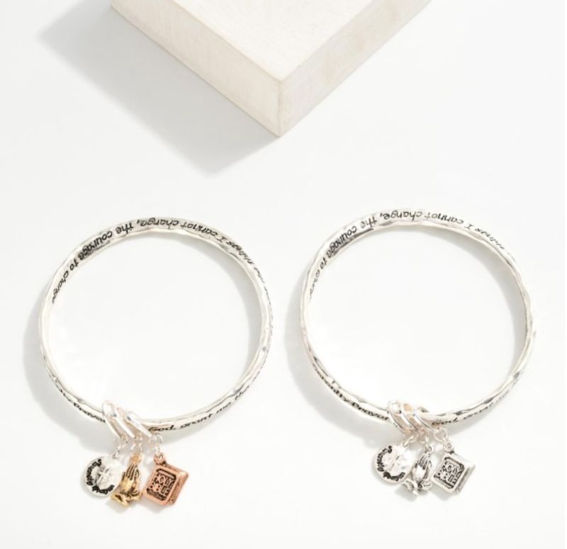 Serenity Prayer w/Cross, Praying Hands and Holy Bible Charms Bracelet